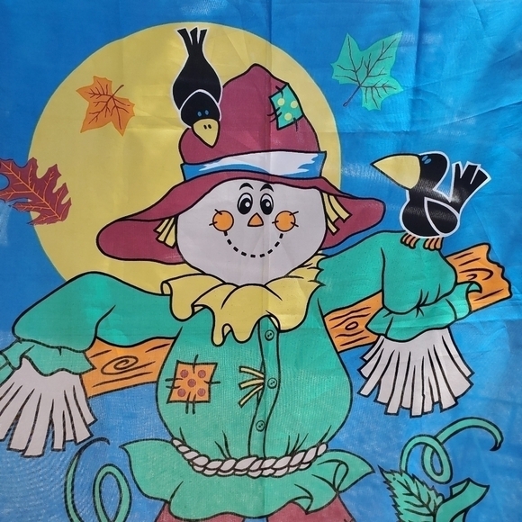 Vtg Large Scarecrow pumpkin Fall Halloween Crows outdoor yard decorative Flag - Picture 4 of 8